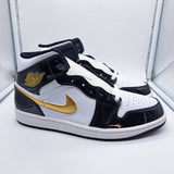 Jordan 1 Mid Patent Black White Gold - size 9.5