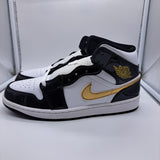 Jordan 1 Mid Patent Black White Gold - size 9.5