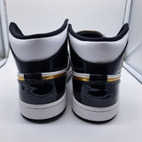 Jordan 1 Mid Patent Black White Gold - size 9.5