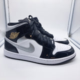 Jordan 1 Mid Patent Black White Metallic Gold - size 9.5