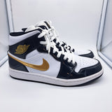 Jordan 1 Mid Patent Black White Gold - size 9.5
