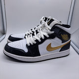 Jordan 1 Mid Patent Black White Gold - size 9.5